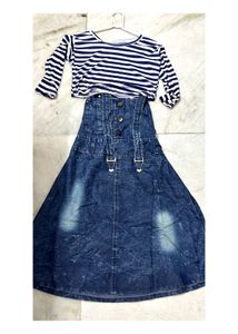 Denim Dungaree Dress With Top