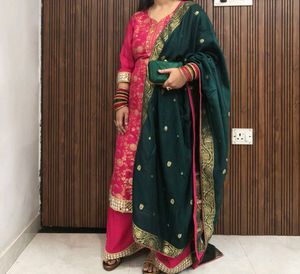 Pink &amp; Gold Embroidered Kurta Set