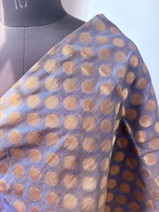 Elegant Blue blouse piece with Gold Polka Dots