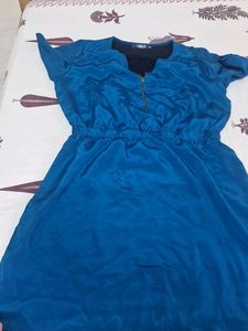 Chic Teal Blue Zipper Dress