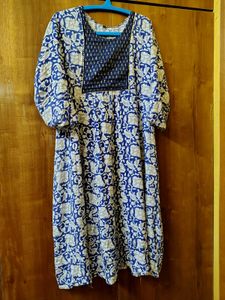 🔥XL Royal Blue & White Block Print Kurta
