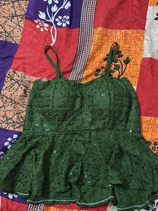 Stunning Green Sequined Peplum Blouse