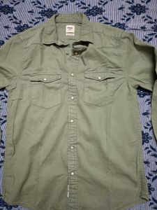 Men's Casual Olive Green Denim Shirt