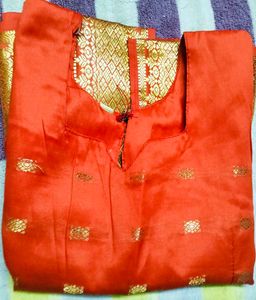 Bright Orange &amp; Navy Black Pattu Pavada