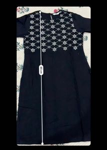 Black Kurti with White Floral Embroidery