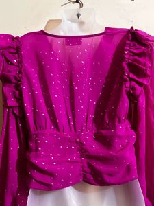 Magenta Sheer Long Sleeve Top