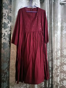 Maroon Embroidered Tunic Dress Plus size
