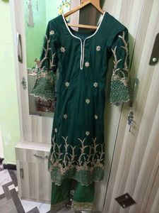 party wear green colour hand work dress
