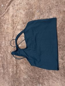 Stylish Navy Cutout Ribbed Crop Top