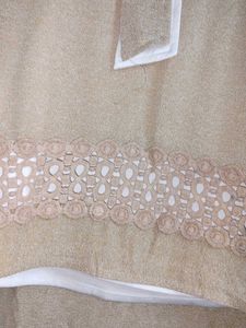 Sparkly Beige Tunic with Lace Detail