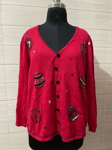 Vintage Festive Embellished Red Cardigan