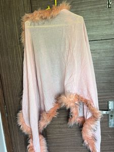 Stylish Pink Faux Fur Trimmed Scarf