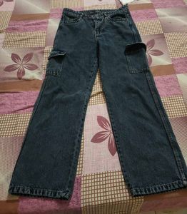 women Stylish Blue Cargo Jeans