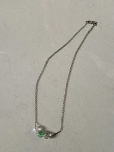 Delicate Silver Necklace with Green Beads