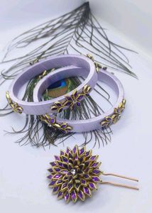Elegant silk thread bangles with upin combo set