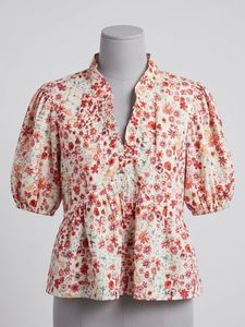Floral Print V-Neck Puff Sleeve Top