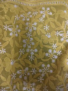 Lemon Yellow Heavy Chikankari Kurti with Lace