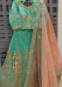 Exquisite Teal & Peach Lehenga Set