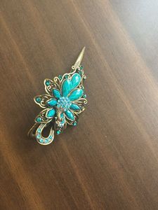 Teal & Gold Floral Hair Clip