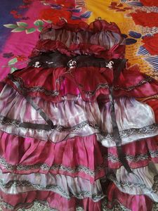 Girls maroon frill party wear frock