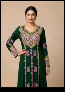 Green Ethnic Dress with Embroidery