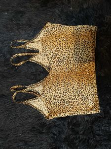Leopard Print Spaghetti Strap Crop Top