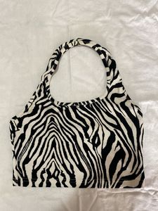 Zebra Print Halter Neck Crop Top