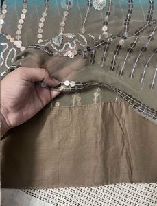 Elegant Embellished Saree - Teal and Brown
