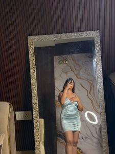 Satin Ruched Mini Dress with Chain Straps