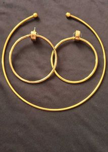 Gold Tone Hoop Earrings &amp; Layered Necklace Set