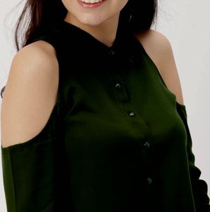 Cold Shoulder Button-Up Shirt- M size