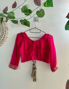 Fishcut Golden Lehenga with hot Pink Blouse
