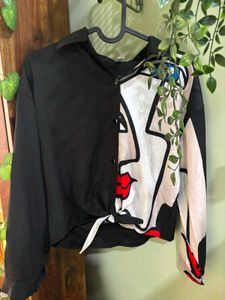 Vintage 1997 Abstract Face Print Tie-Knot Top