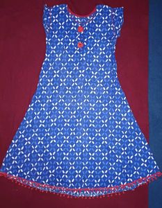 Girls Blue &amp; White Print Dress