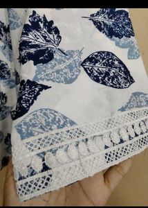 White Blue Leaf Print Kurta