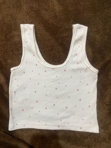 Cute White Tank Top with Pink Hearts