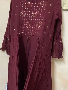 Maroon Embellished Anarkali Kurti