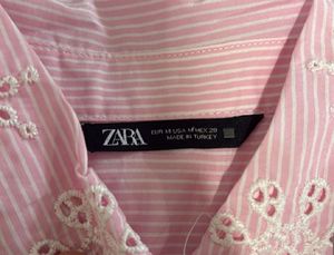 Zara Pink Striped Lace Collar Crop Top