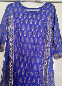 Vibrant Blue Kurta with Gold Print