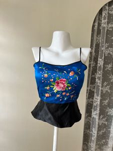 Blue Floral Embroidered Cami Top