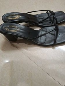 Black Strappy Square Toe Heels