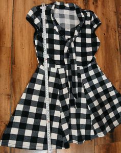 Gingham Tie-Neck Fit &amp; Flare Dress