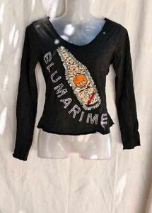 12254. Embellished Black Long Sleeve Top