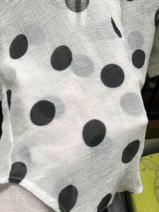 white shirt black Polka Dot Button-Up