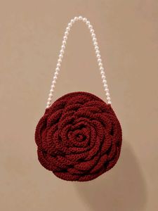 Chic Rose Crochet Clutch with Pearl Handle