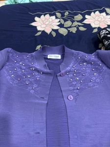 Elegant Lavender Kurta Set with Pearl Embellishmen