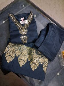 Elegant Dark Blue Kurta Set with Dupatta