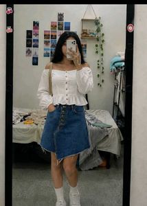 asymmetrical denim skirt