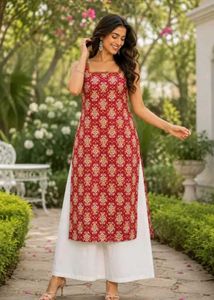 ✨Stylish Red Printed Kurta Set with Palazzo ✨ Crim