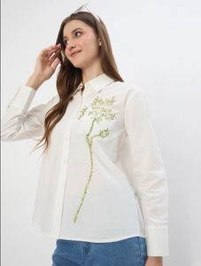 Chic White Embroidered Button-Up Shirt